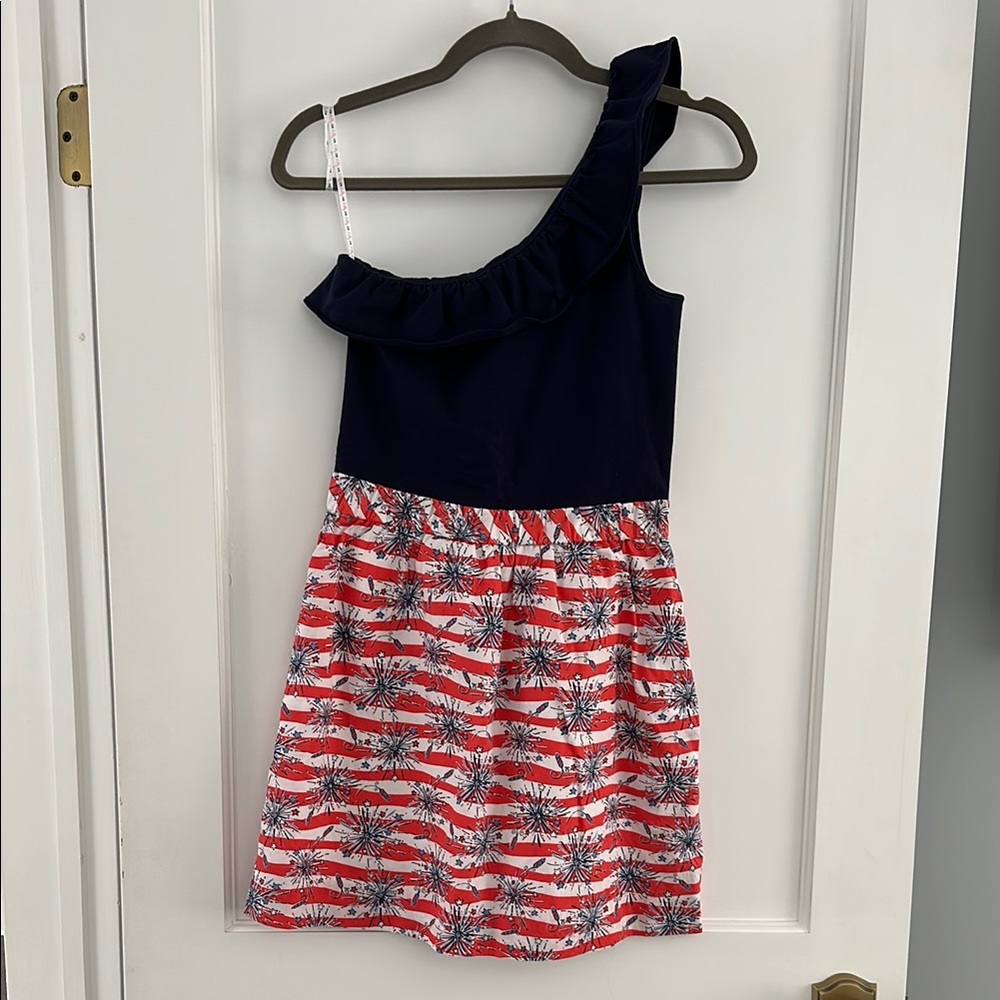 Lilly Pulitzer One-Shoulder Fireworks Dress in Navy and Red